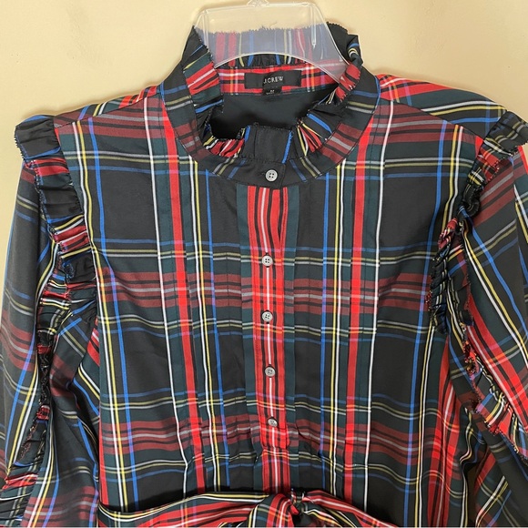 J. Crew Black Stewart Tartan Plaid Dress Medium AT597 Party Holidays Ruffle - Picture 5 of 10